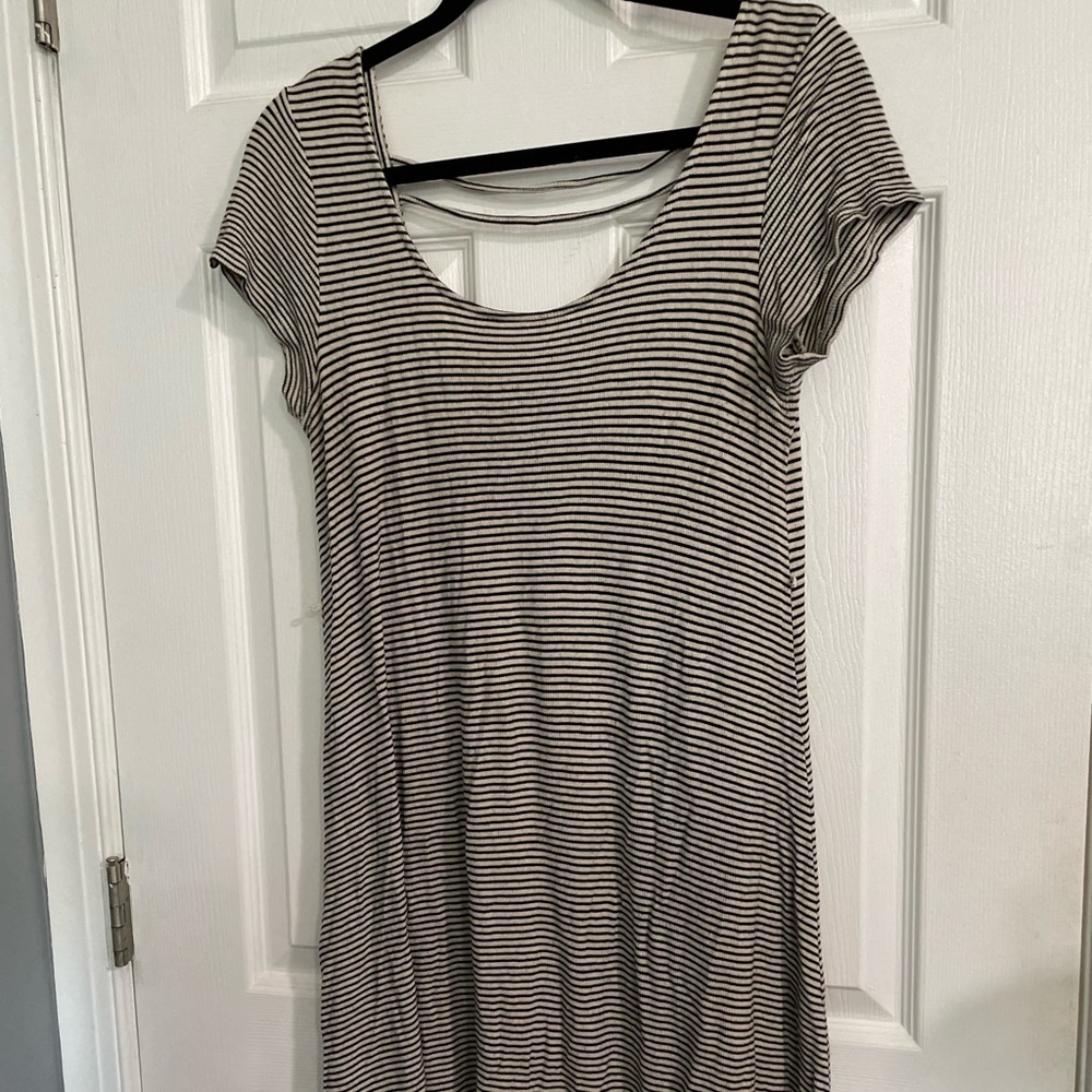 Maternity Black and White Stripe Swing Dress with Criss Cross Back Detail